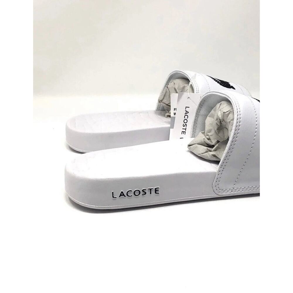 Lacoste Fraisier BIG CROC Slides WHITE BLACK Sandals Mens Size 13 NWT In Bag - Picture 2 of 7